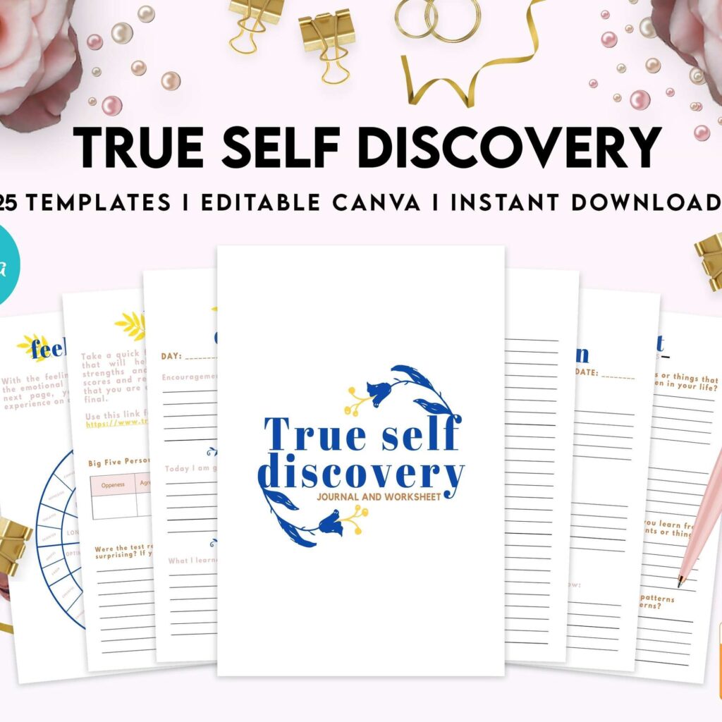 True Self Discovery, self esteem, self love journal , self care journal, manifestation Canva Editable Templates 8,5×11 inch, KDP interior