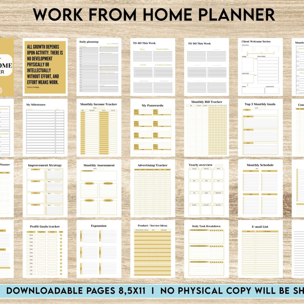 Work From Home Planner, Productivity planner, Working from home, freelancer solopreneur business planner, Canva Editable Templates 8,5×11 inch, KDP interior