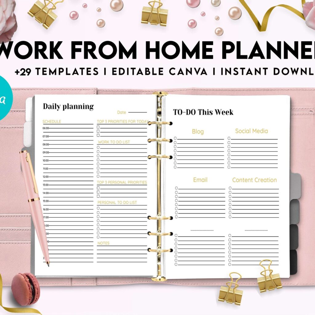 Work From Home Planner, Productivity planner, Working from home, freelancer solopreneur business planner, Canva Editable Templates 8,5×11 inch, KDP interior