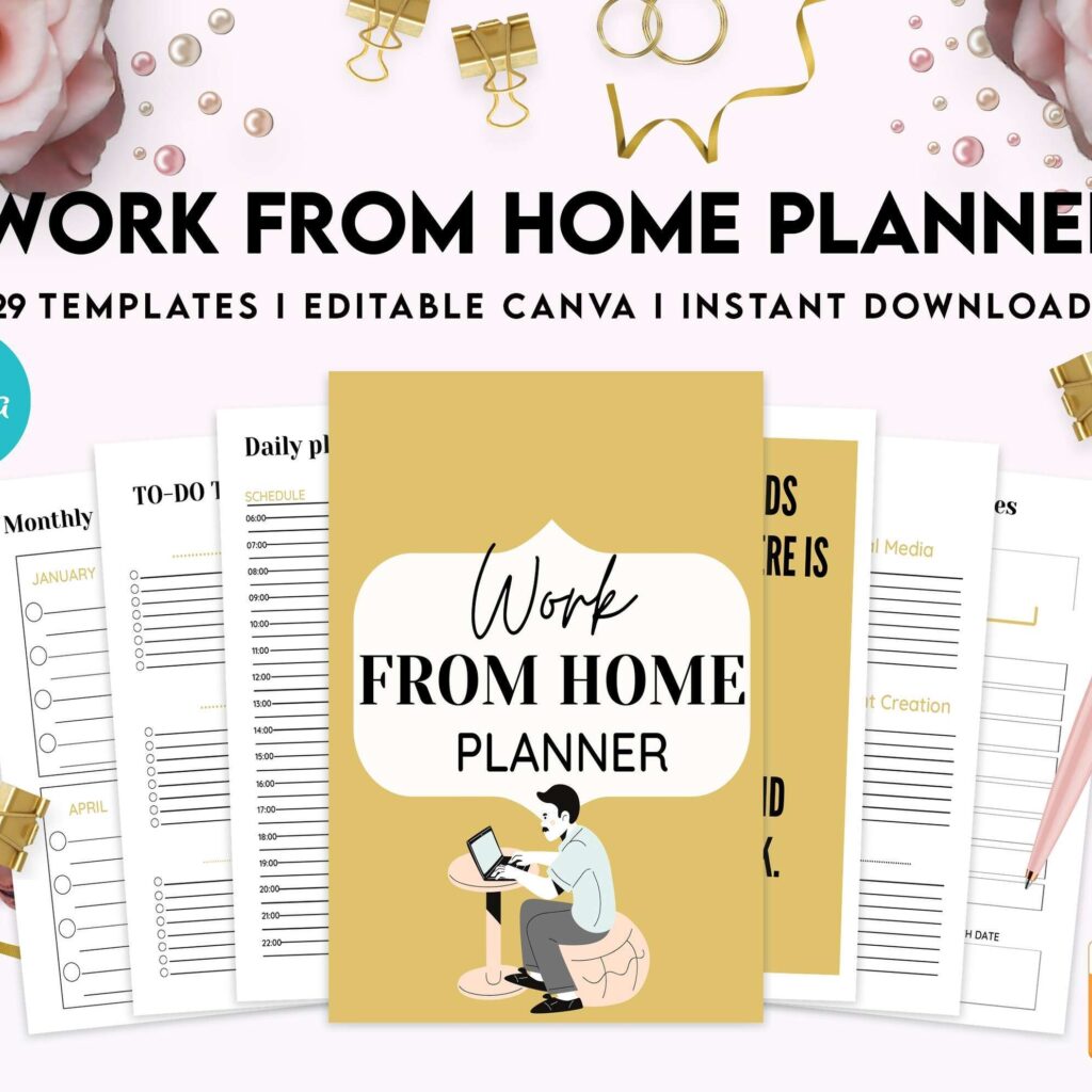 Work From Home Planner, Productivity planner, Working from home, freelancer solopreneur business planner, Canva Editable Templates 8,5×11 inch, KDP interior