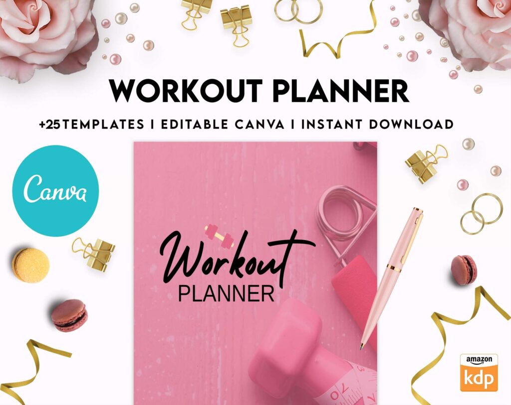 Workout Planner, exercise tracker , Fitness Journal, workout journal, Canva Editable Templates 8,5×11 inch, KDP interior