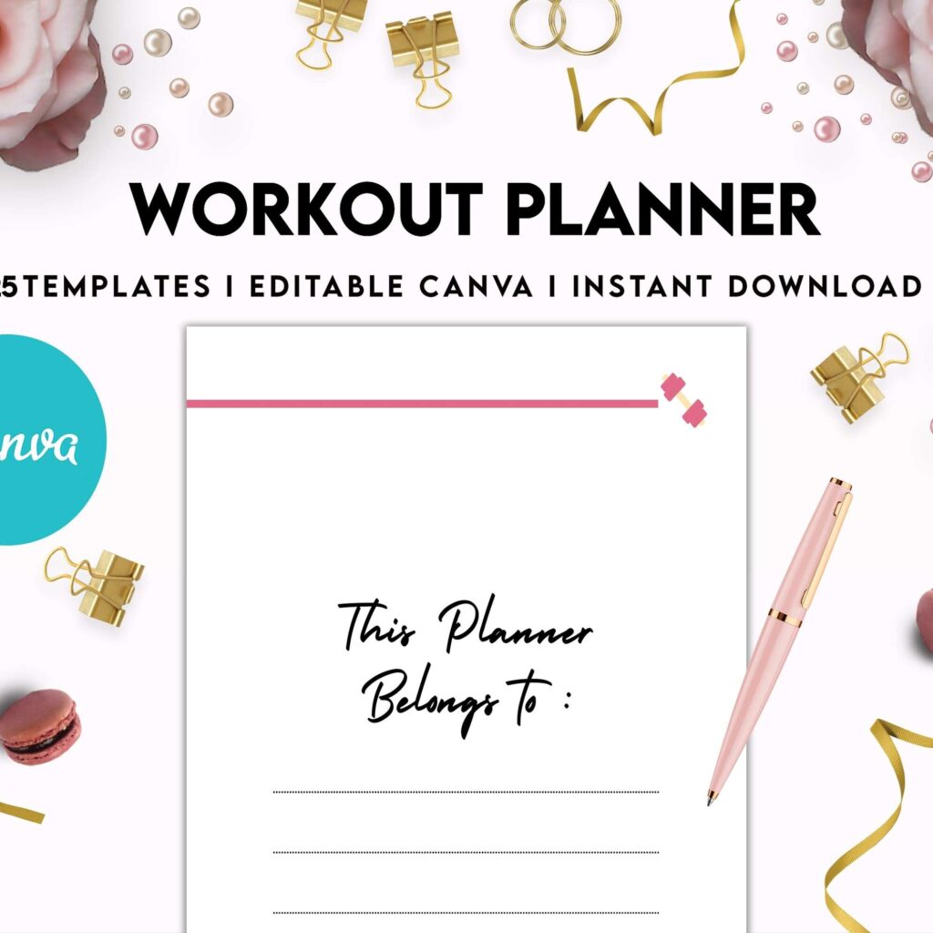 Workout Planner, exercise tracker , Fitness Journal, workout journal, Canva Editable Templates 8,5×11 inch, KDP interior