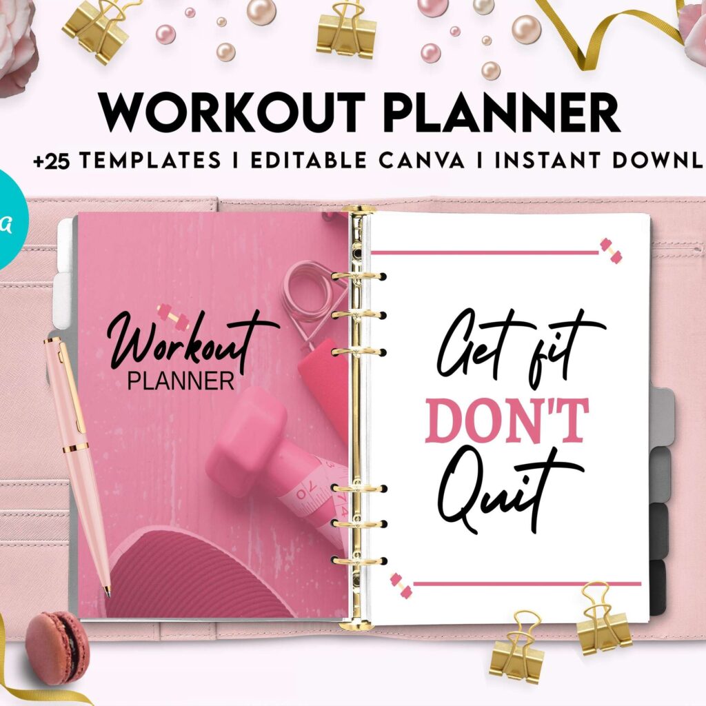 Workout Planner, exercise tracker , Fitness Journal, workout journal, Canva Editable Templates 8,5×11 inch, KDP interior