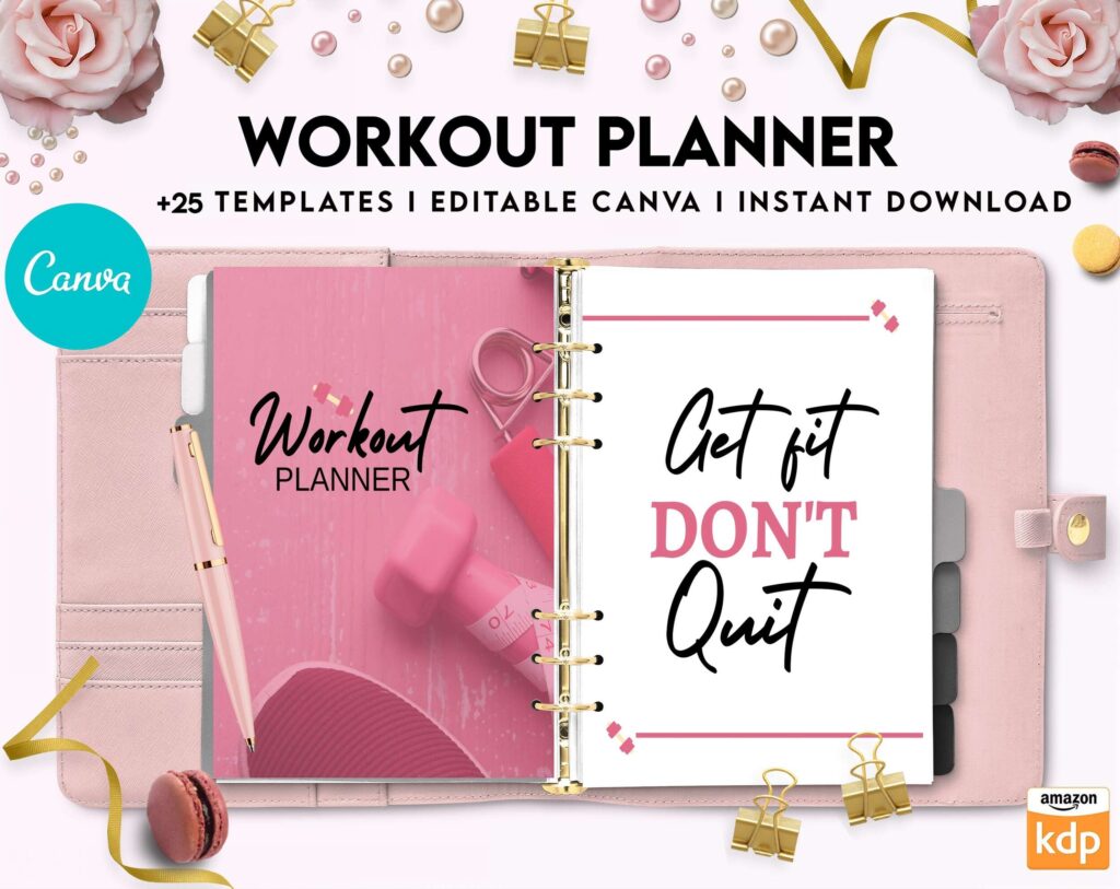 Workout Planner, exercise tracker , Fitness Journal, workout journal, Canva Editable Templates 8,5×11 inch, KDP interior