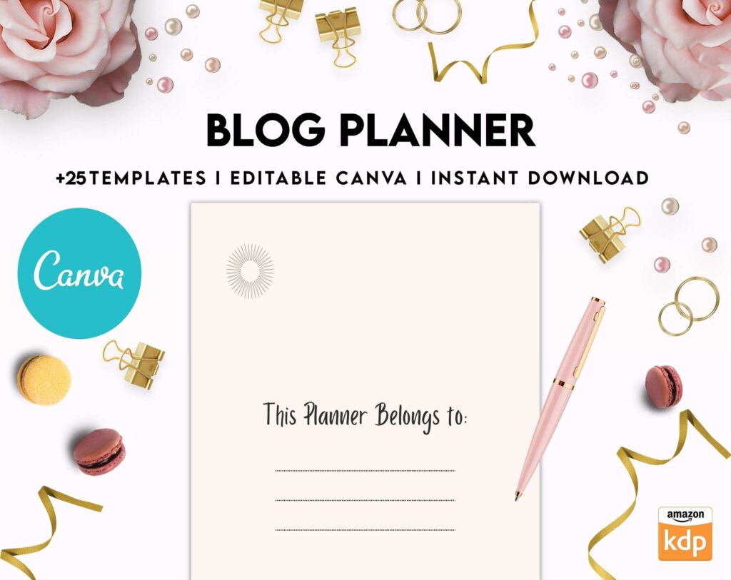 Blog Planner, Planner for blogger, social media Planner, content planner, Canva Editable Templates 8,5×11 inch, KDP interior