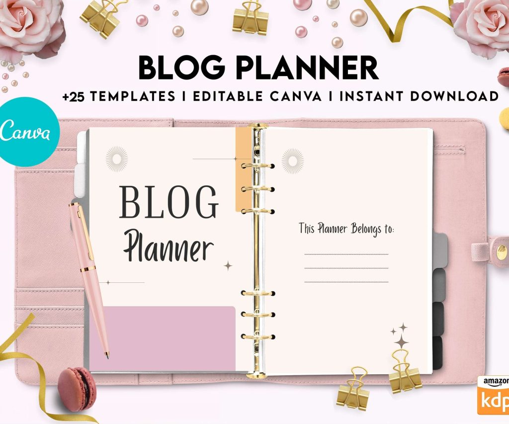 Blog Planner, Planner for blogger, social media Planner, content planner, Canva Editable Templates 8,5×11 inch, KDP interior