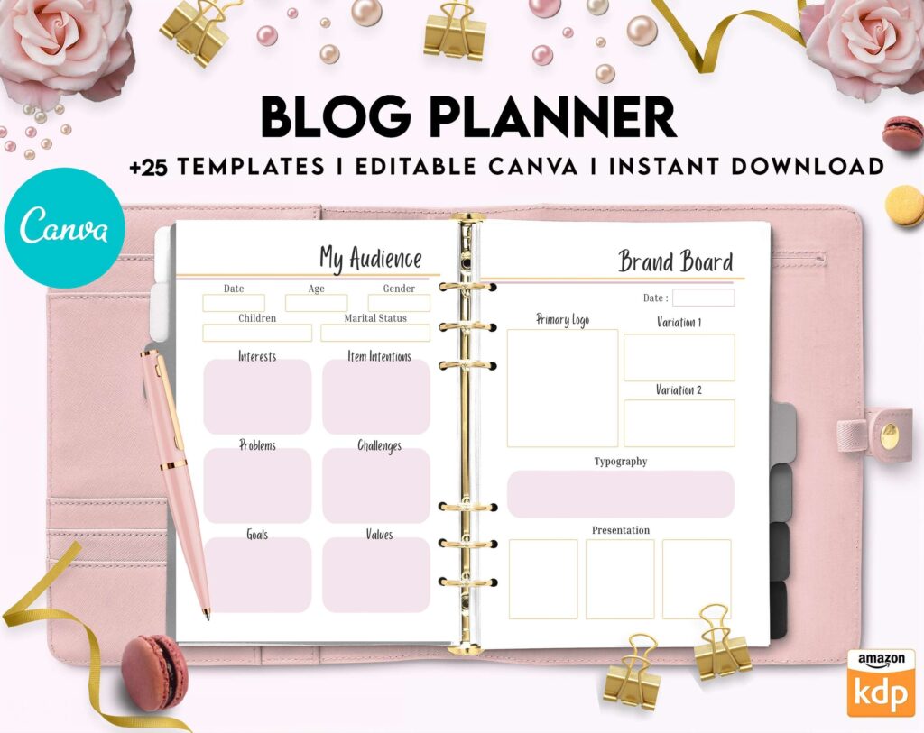 Blog Planner, Planner for blogger, social media Planner, content planner, Canva Editable Templates 8,5×11 inch, KDP interior