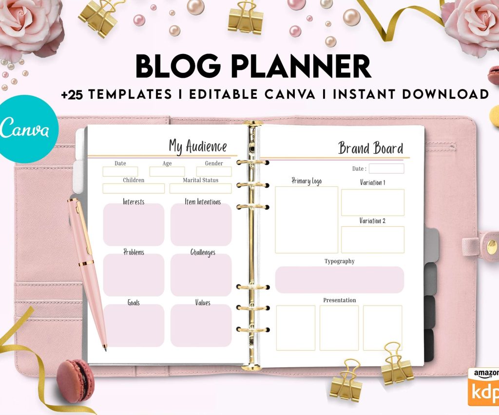 Blog Planner, Planner for blogger, social media Planner, content planner, Canva Editable Templates 8,5×11 inch, KDP interior