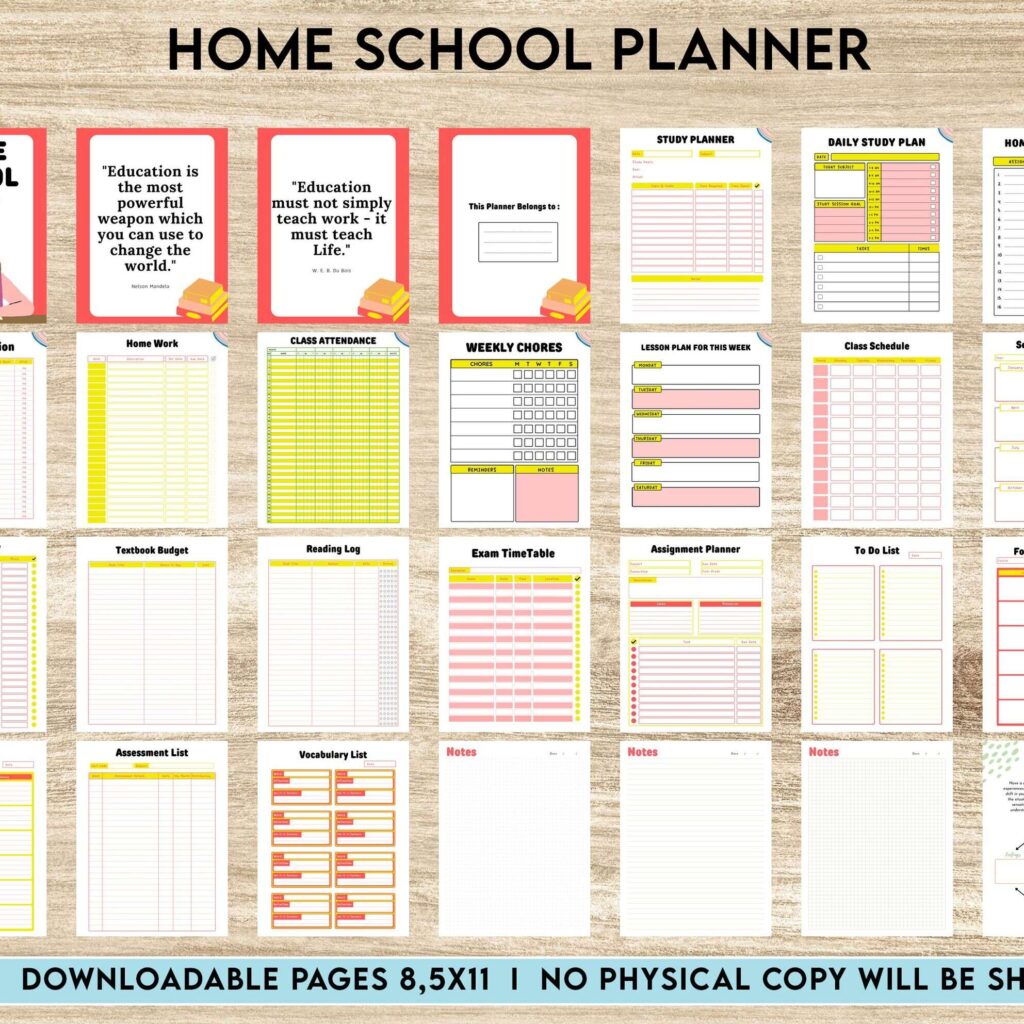Home School Planner, homeschool daily planning, homeschooling lesson schedule Canva Editable Templates 8,5×11 inch, KDP interior