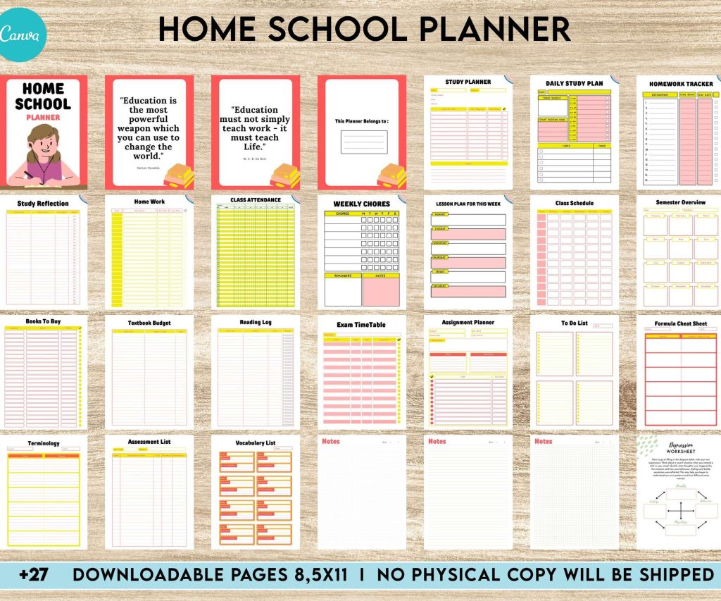 Home School Planner, homeschool daily planning, homeschooling lesson schedule Canva Editable Templates 8,5×11 inch, KDP interior