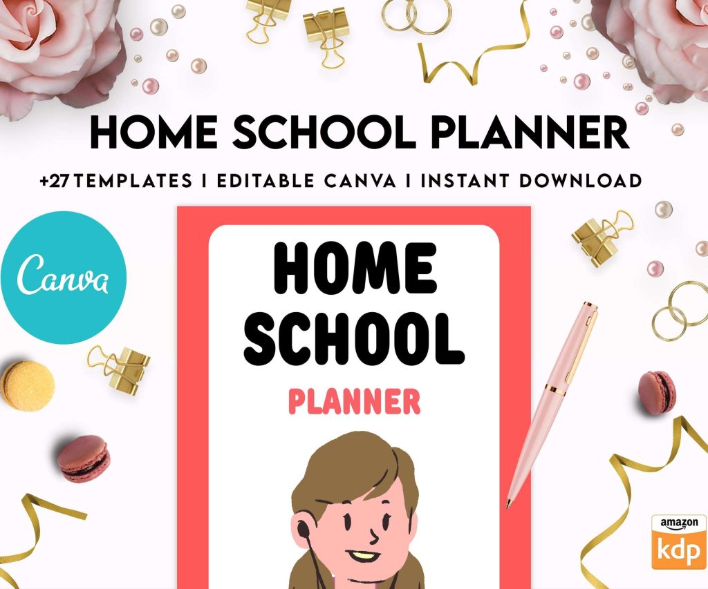 Home School Planner, homeschool daily planning, homeschooling lesson schedule Canva Editable Templates 8,5×11 inch, KDP interior