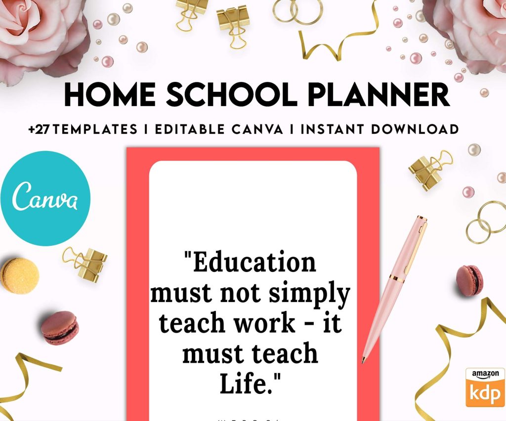 Home School Planner, homeschool daily planning, homeschooling lesson schedule Canva Editable Templates 8,5×11 inch, KDP interior