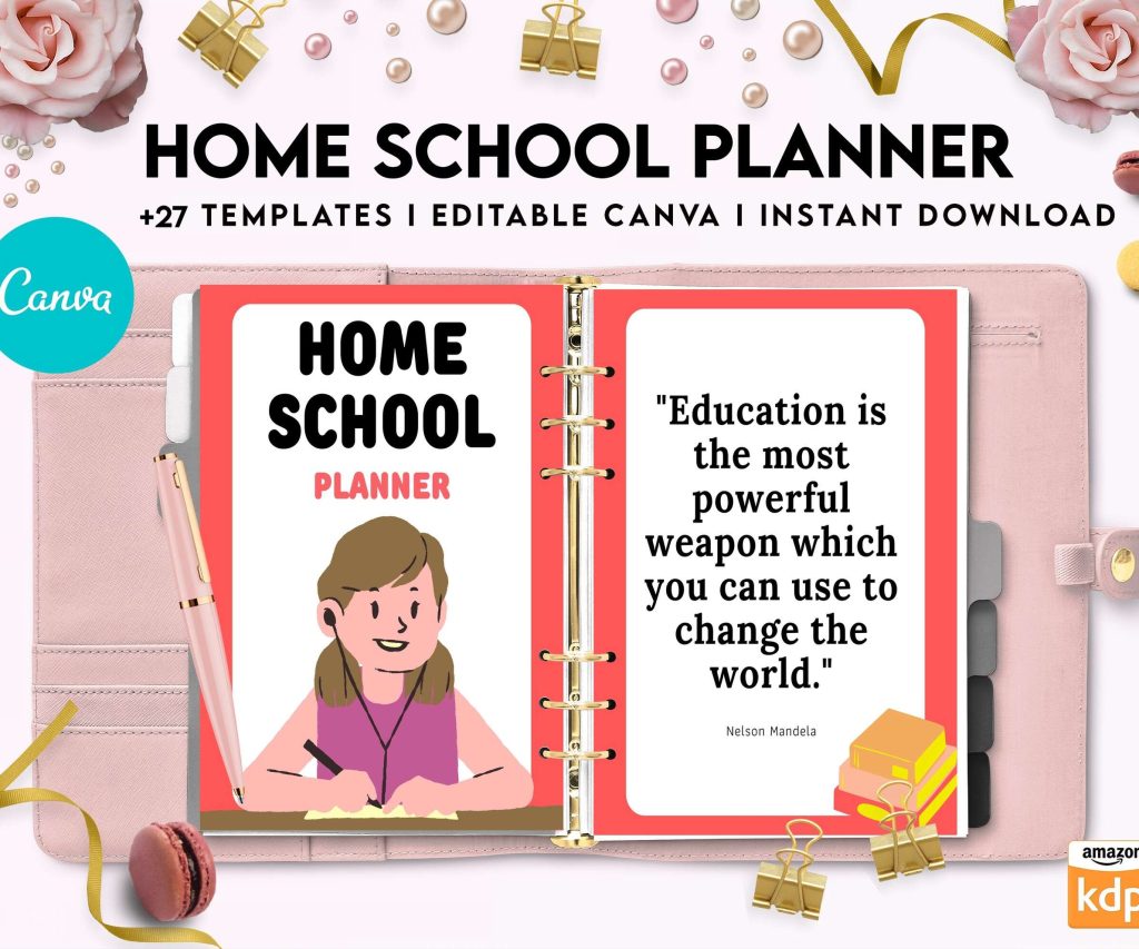 Home School Planner, homeschool daily planning, homeschooling lesson schedule Canva Editable Templates 8,5×11 inch, KDP interior