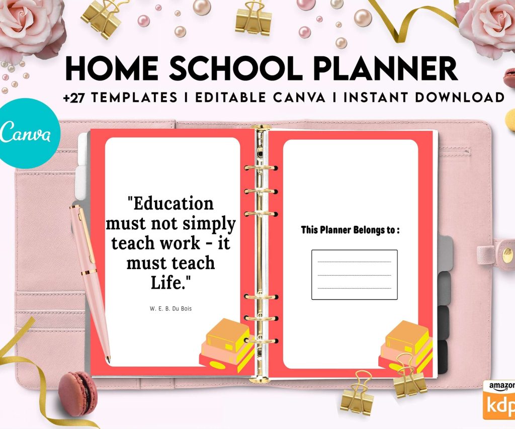 Home School Planner, homeschool daily planning, homeschooling lesson schedule Canva Editable Templates 8,5×11 inch, KDP interior