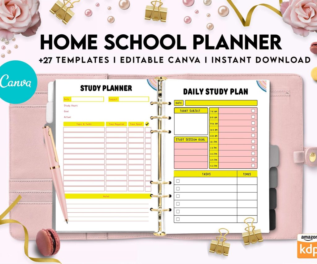 Home School Planner, homeschool daily planning, homeschooling lesson schedule Canva Editable Templates 8,5×11 inch, KDP interior