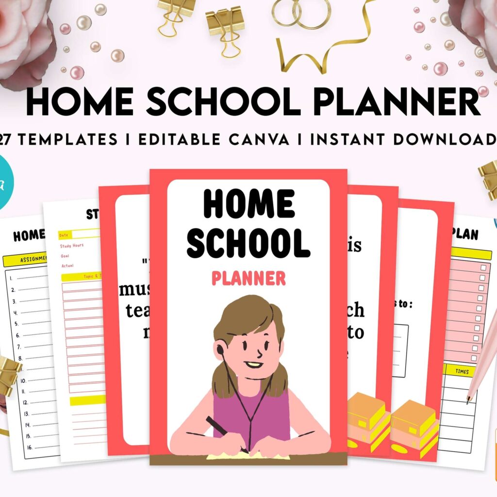 Home School Planner, homeschool daily planning, homeschooling lesson schedule Canva Editable Templates 8,5×11 inch, KDP interior