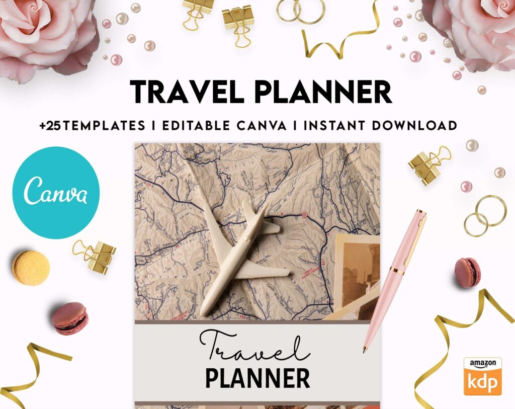Travel Planner, travel checklist , trip organizer, vacation planner, travel itinerary Canva Editable Templates 8,5×11 inch, KDP interior