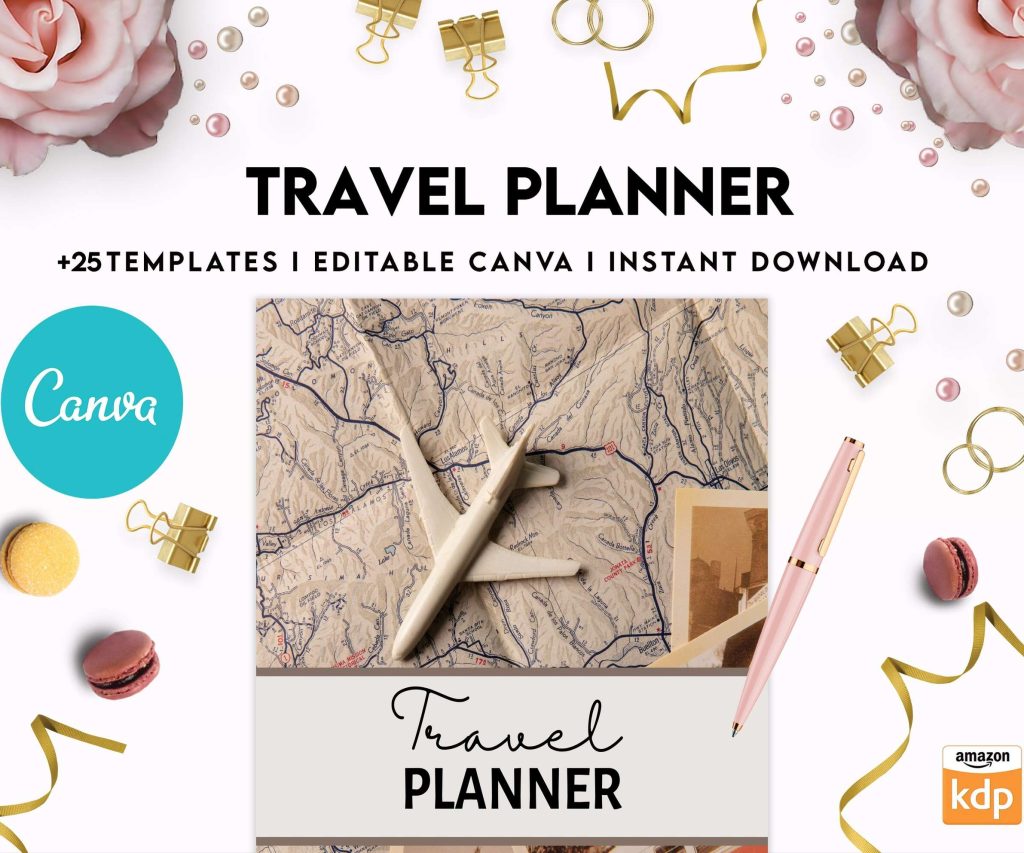 Travel Planner, travel checklist , trip organizer, vacation planner, travel itinerary Canva Editable Templates 8,5×11 inch, KDP interior
