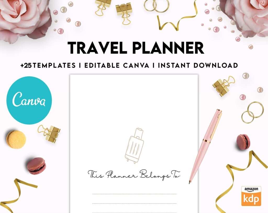 Travel Planner, travel checklist , trip organizer, vacation planner, travel itinerary Canva Editable Templates 8,5×11 inch, KDP interior