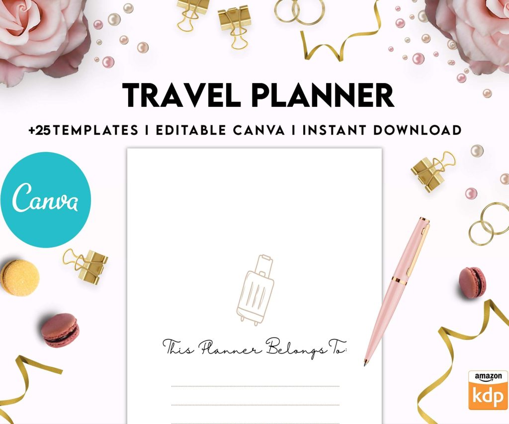Travel Planner, travel checklist , trip organizer, vacation planner, travel itinerary Canva Editable Templates 8,5×11 inch, KDP interior