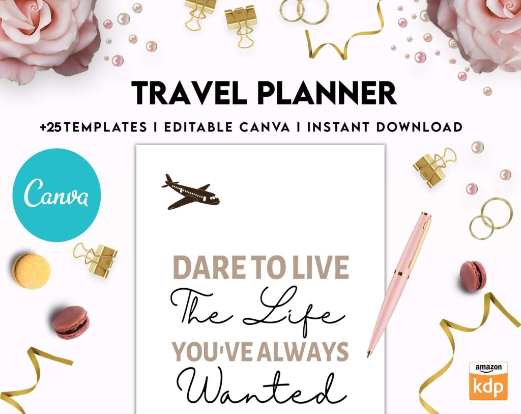 Travel Planner, travel checklist , trip organizer, vacation planner, travel itinerary Canva Editable Templates 8,5×11 inch, KDP interior