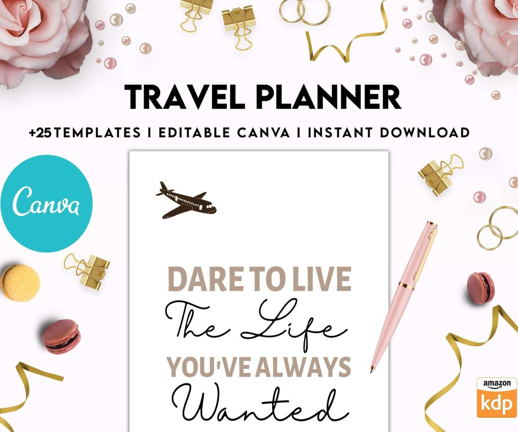 Travel Planner, travel checklist , trip organizer, vacation planner, travel itinerary Canva Editable Templates 8,5×11 inch, KDP interior