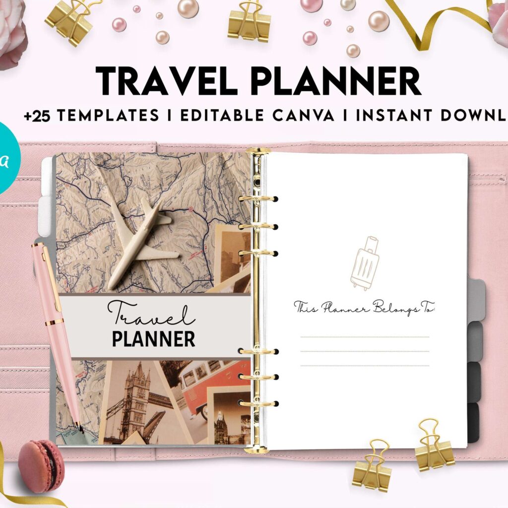 Travel Planner, travel checklist , trip organizer, vacation planner, travel itinerary Canva Editable Templates 8,5×11 inch, KDP interior