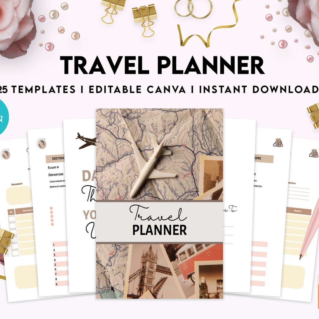 Travel Planner, travel checklist , trip organizer, vacation planner, travel itinerary Canva Editable Templates 8,5×11 inch, KDP interior