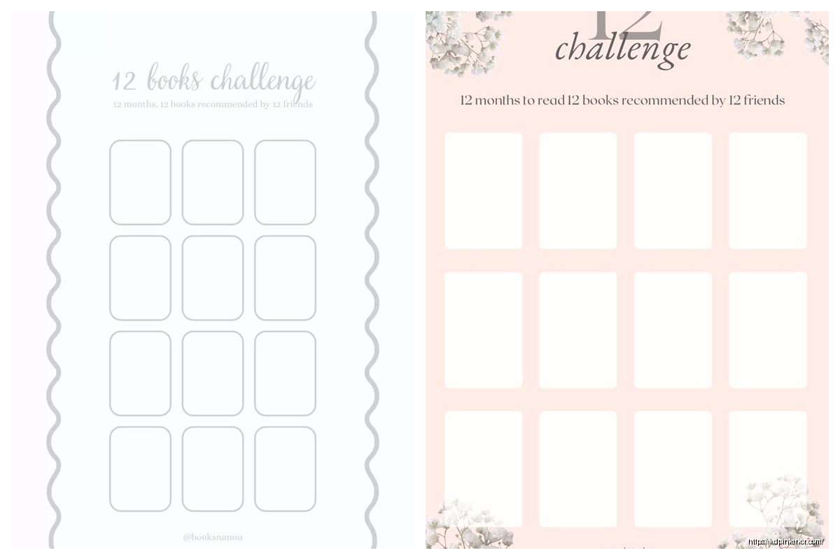 12 Book Challenge Template: Reading Goal Tracker