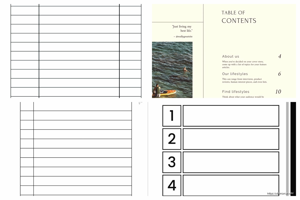 Contents Page Template: Table of Contents Design