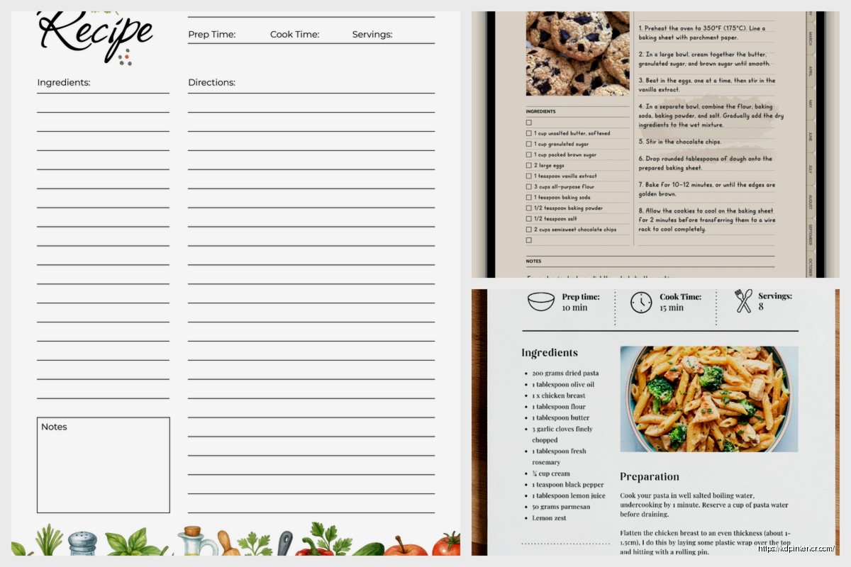 Recipe Template Pages: Cookbook Interior Design