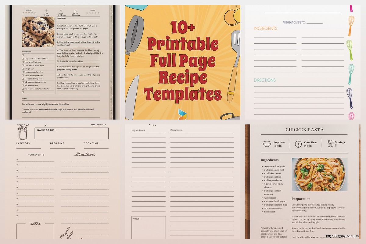 Recipe Template Pages: Cookbook Interior Design